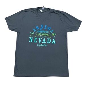 Las Vegas Nevada Explore Graphic Tee  Gray V-Neck Next Level NWT